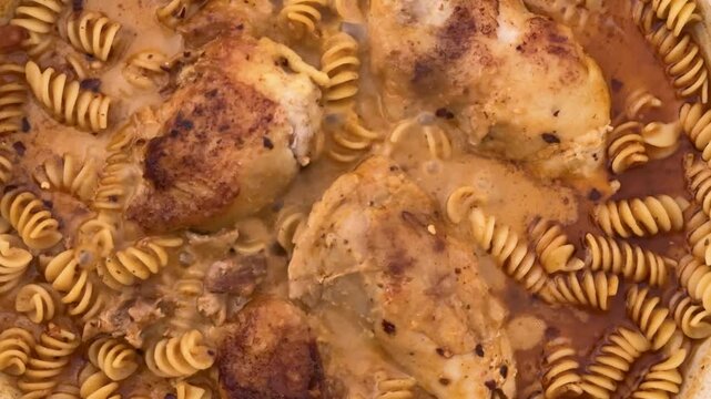 Tuscan Sun Dried Tomato Chicken with Pasta Shot From Above
