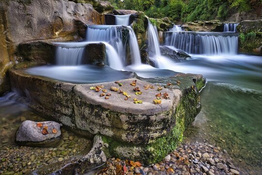 Monkey gorge with waterfall on the river T&ouml;ss, Winterthur, Canton Zurich, Switzerland