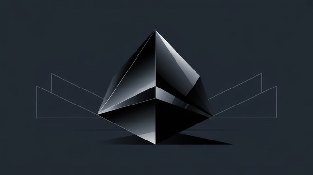 Sleek modern digital illustration featuring a dark geometric pyramid shape design