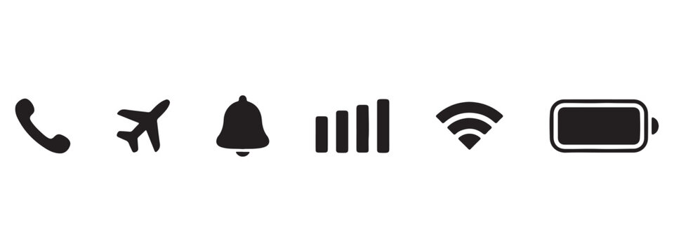 Minimalist Mobile UI Status Bar Icons - Connectivity, Battery, Wi-Fi, and Notification Symbols for App Design