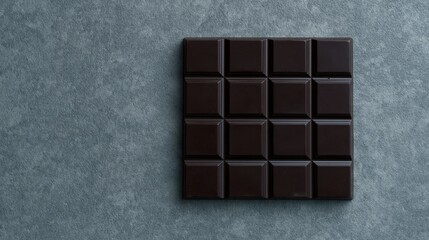 Obraz premium Sweet dark chocolate sits on a gray surface, viewed from above.