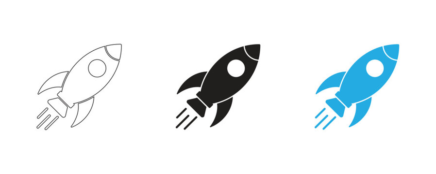 Rocket Ship Icon Set. Startup Launch Space Shuttle Vector Symbols Collection