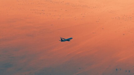 Fototapeta premium Plane flies over orange surface.