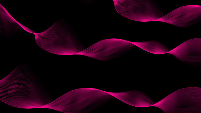 Vibrant pink wavy lines with a mesh texture against a black background. Abstract Technology wave Background. 