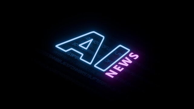 Animated AI News Moton Graphic Title with neon lighting and code