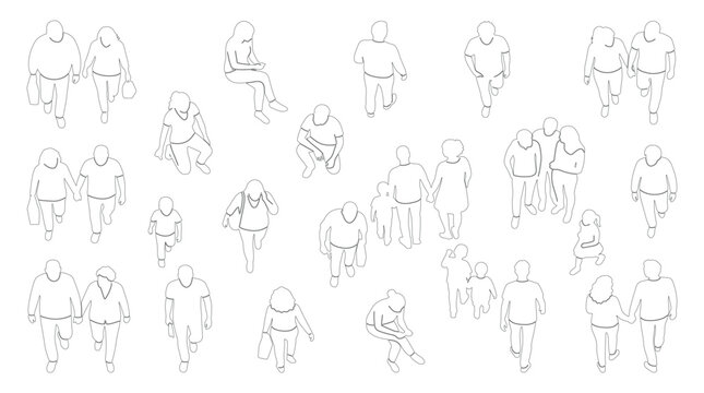 Minimal CAD People Line Drawings, Top & Side View, Vector Outline Set for Architecture & Design