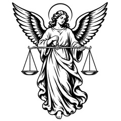 Naklejka premium angel holding scales for divine justice balance faith religion spiritual judgment and sacred guardian concept