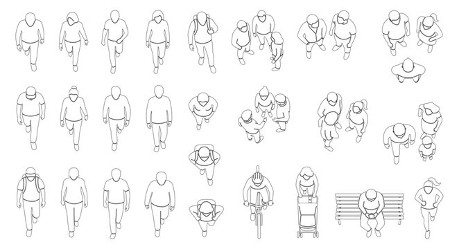 Minimal CAD People Line Drawings, Top & Side View, Vector Outline Set for Architecture & Design