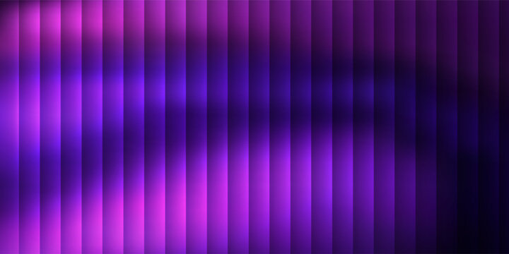 Abstract purple and violet vertical geometric stripes background with vibrant neon light effects.
