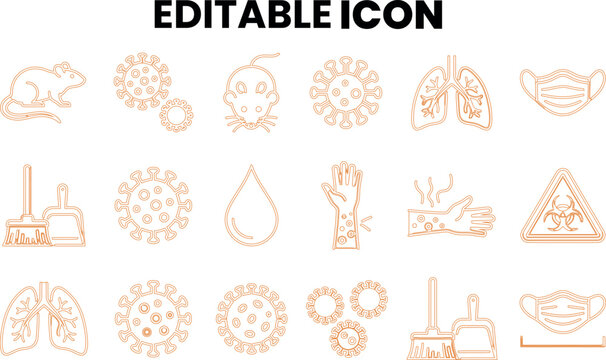 hantavirus disease icons health hygiene and safety line art set