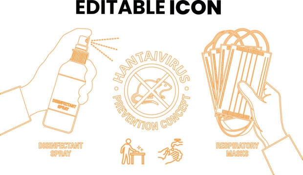 Hantavirus prevention icons disinfectant spray masks and safety measures