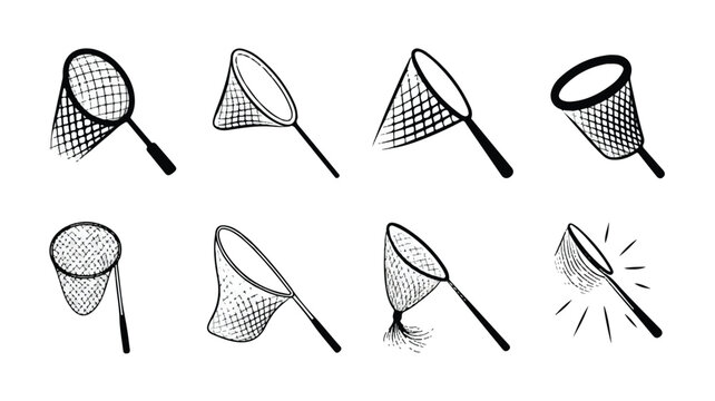 hand drawn fishing nets on white background