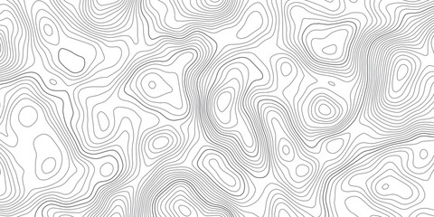 Abstract black and white topographic contour pattern featuring flowing terrain curves and wavy lines that resemble wood grain or fingerprint textures in a clean modern map style design. © Hasan
