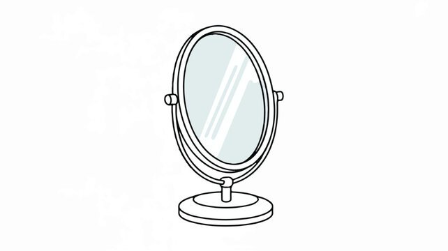 Standing oval mirror on a base for personal grooming and reflection
