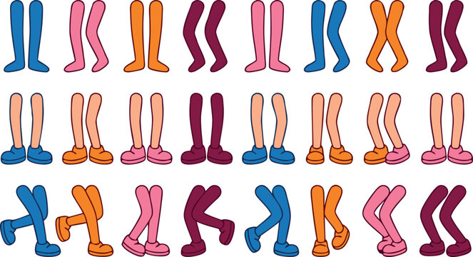 Cute cartoon character legs and feet set with funny walking poses for mascot creator vector