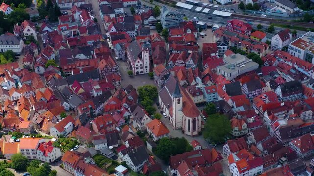 A panoramic aerial view beside the old town city Mosbach, 74821 in Baden-W&uuml;rttemberg in Germany on a sunny spring day