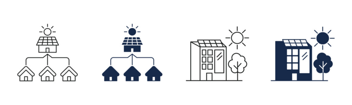 Solar Panel Building Icon Set Outline Solid Renewable Energy