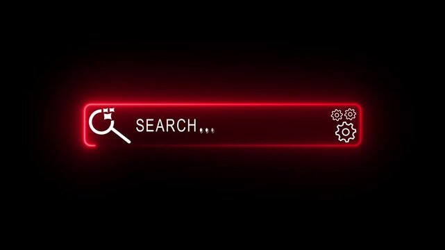 Neon red search bar interface with animated loading cursor and settings gear 4k