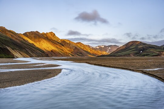 Landscape near Landmannalaugar, Dramatic volcanic landscape, Colourful erosion landscape with mountains, Lava field, Landmannalaugar, Fjallabak Nature Reserve, Su&eth;urland, Iceland