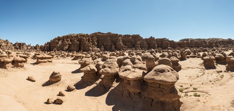 Eroded hoodoos, Entrada Sandstone rock formation, Goblin Valley State Park, San Rafael Reef Desert, Utah, Southwest, USA