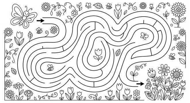 Flower maze worksheet labyrinth worksheet with garden paths and cute nature details