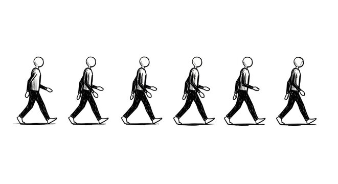 Sequential Human Motion: A sequence of animated figures illustrating the stages of human walking, a visual exploration of gait analysis.