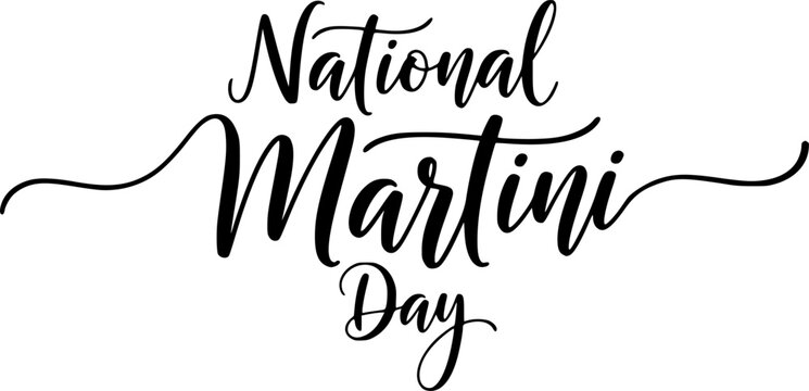 National Martini Day elegant thin cursive calligraphy script text design with long decorative swash underline in black, perfect for cocktail holiday celebration cards, posters, social media, and invit