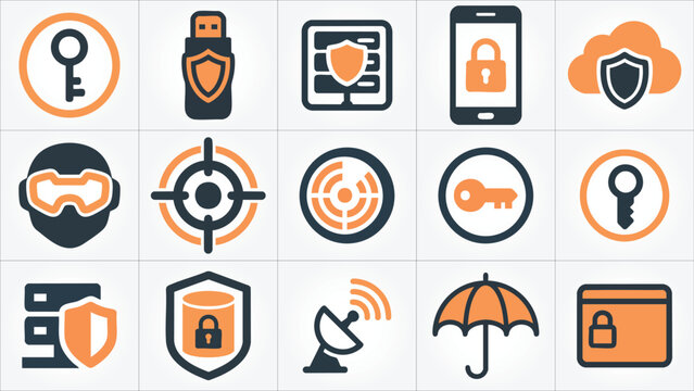 Cyber Security and Data Protection Technology Vector Icons Collection