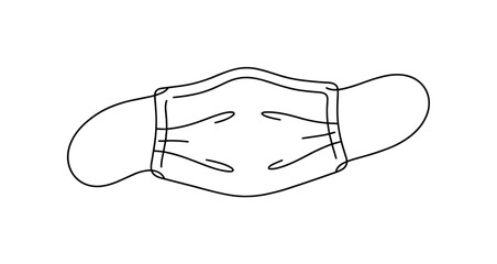 Obraz premium Face mask lying flat on a surface with the ear loops extended to the sides, minimalist elegant black line art illustration,