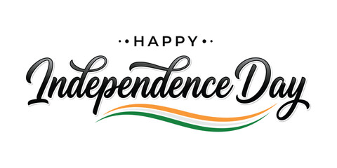 Happy India independence day celebration with patriotic typography and tricolor wave © Shopna