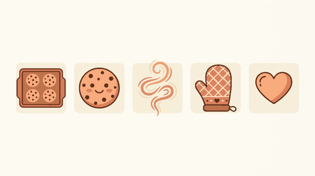 Baked cookies and oven glove icons.