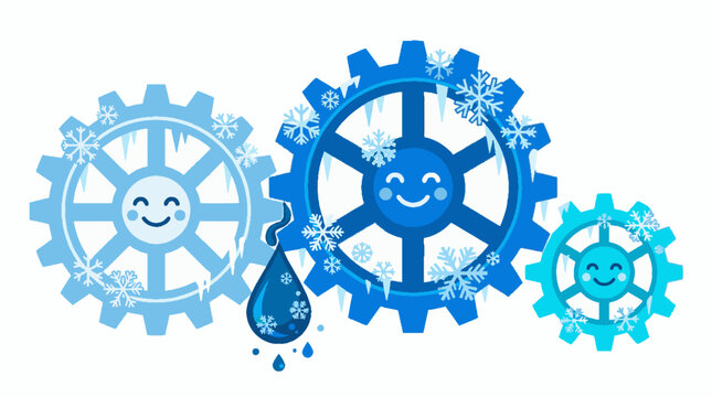 Blue gear wheels with smiling faces.