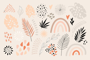 abstract botanical illustration with rainbow arches and floral elements © VectorArt