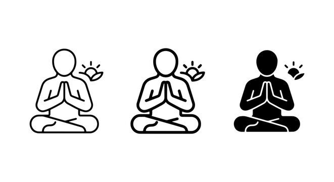 Meditation Icons Set: Zen Yoga Poses, Mindfulness, Inner Peace, Calmness, Spiritual Growth, Vector Graphics