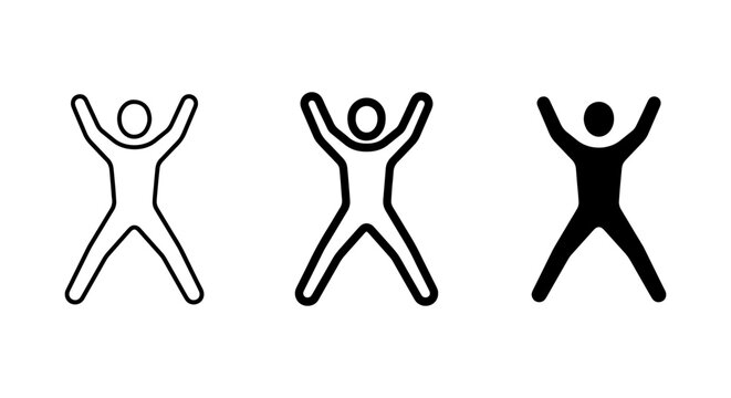 Jumping Jack Exercise Icons, Silhouette and Outline, Active Lifestyle Vector Graphics