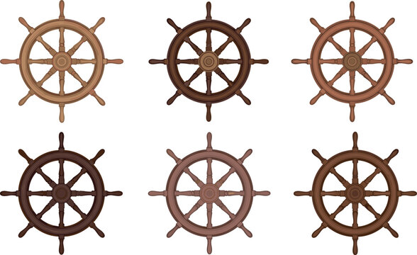 Vintage nautical helm steering wheels collection for marine adventure and maritime design elements