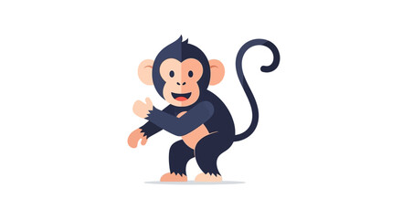 Cute cartoon monkey waving with a happy expression and curved tail. © Bakul
