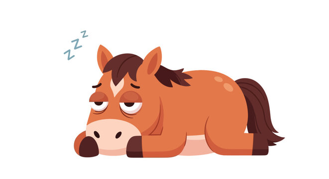 Tired Horse Sleeping Zzz Cartoon Illustration