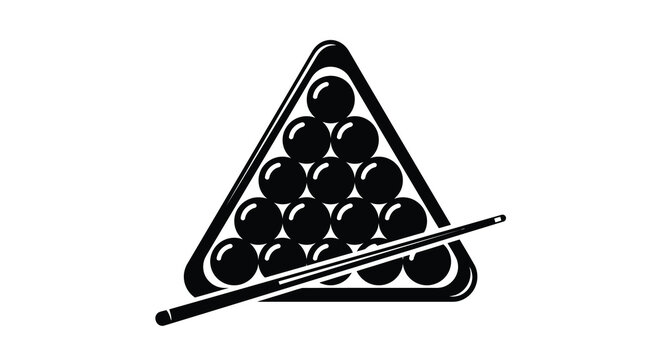 Billiard rack and cue illustration black and white vector graphic