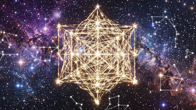 Sacred Geometry Metatron Cube Constellation Galaxy Nebula Abstract Cosmic Energy