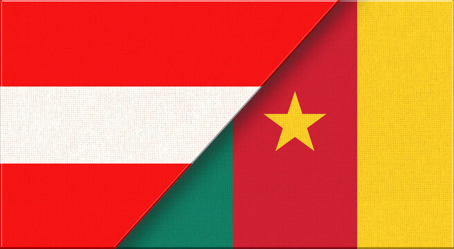 Double Flag of Austria and Cameroon on Fabric. Austrian - Cameroon relations