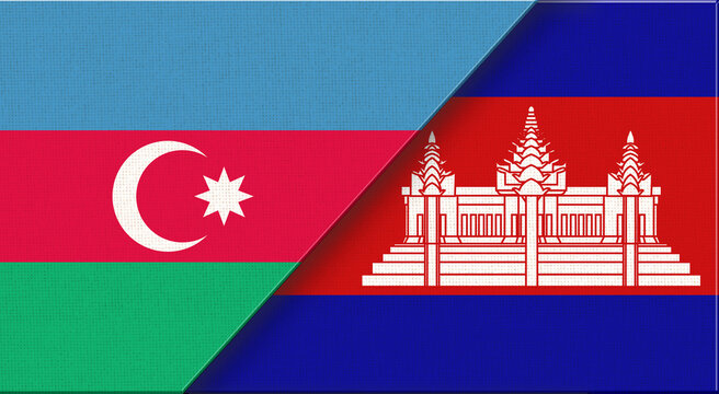 Description:Double Flag of Azerbaijan and Cambodia on Fabric Texture