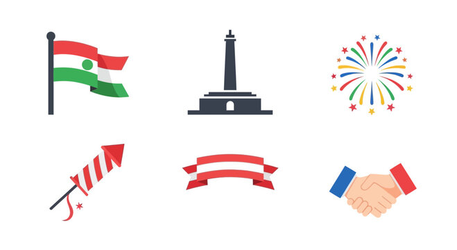 Niger flag, monument, fireworks, rocket, ribbon, handshake icons - celebration symbols