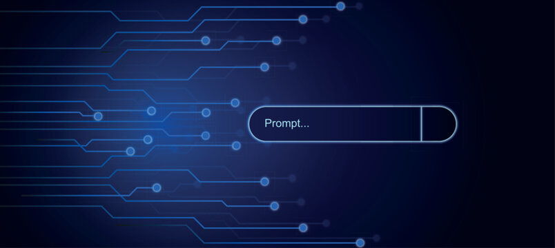 AI text prompt input box on blue glowing circuit board background