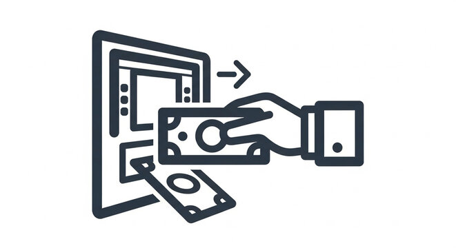 Hand withdrawing cash from an automated teller machine banking terminal