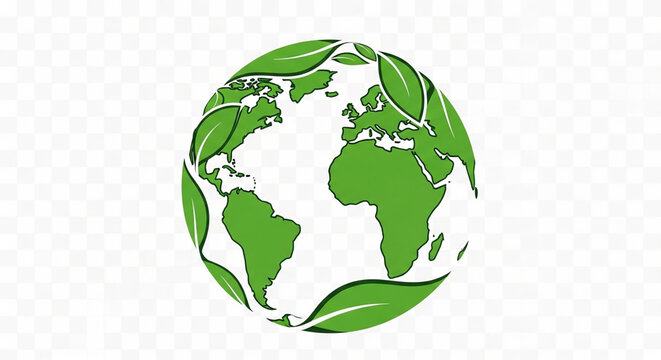 Green earth globe illustration with natural leaves for environmental concept design