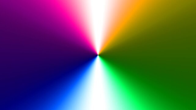 Abstract spectral background featuring a conic rainbow gradient, bright central light flares, and smooth rotation. Seamless loop.