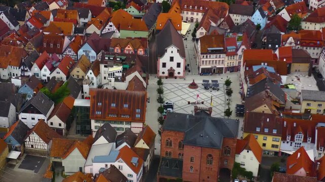 Aerial view of the old town in the city Tauberbischofsheim in Germany ona sunny summer day