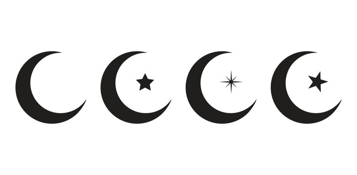 Minimal Crescent Moon and Star Celestial Icon Vector Silhouette Isolated on White Background
simple night sky symbol for logo design
