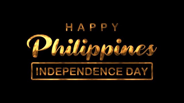 Happy philippines independence day text animation in gold. Suitable for social media posts, video ads, digital marketing.
